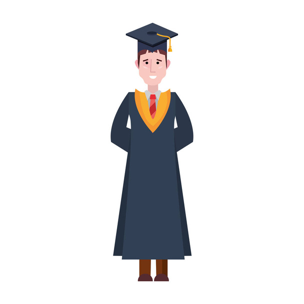 graduate man college with robe and hat - Vector, Image