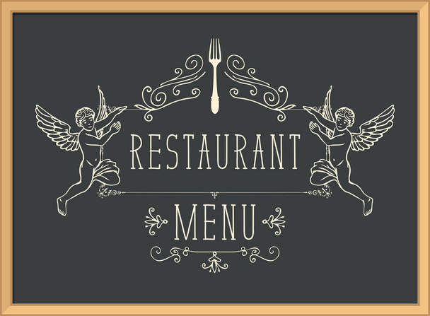 restaurant menu with sketches of different dishes - Vektori, kuva