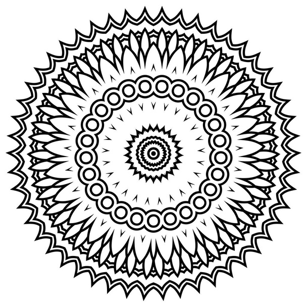 Indian mehndi vector decorative mandala pattern and repeated flowers symbols, perfect for coloring books, tattoos and phone covers, and products packaging. Also helpful in yoga and meditation and greeting card, christmas and wedding celebration - Vector, Image