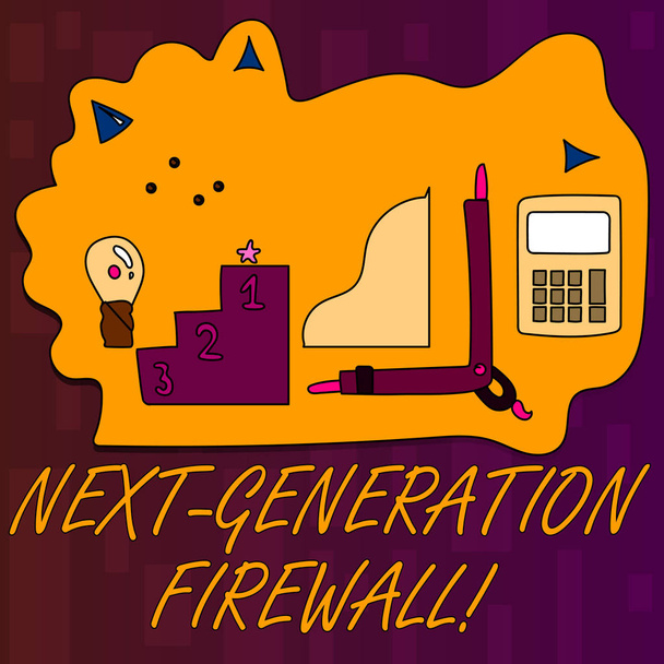 Scrittura di testi a mano Next Generation Firewall. Concetto che significa combinare firewall con altri set di filtri di rete di icone degli obiettivi professionali per pianificazione, avanzamento e riconoscimento
. - Foto, immagini