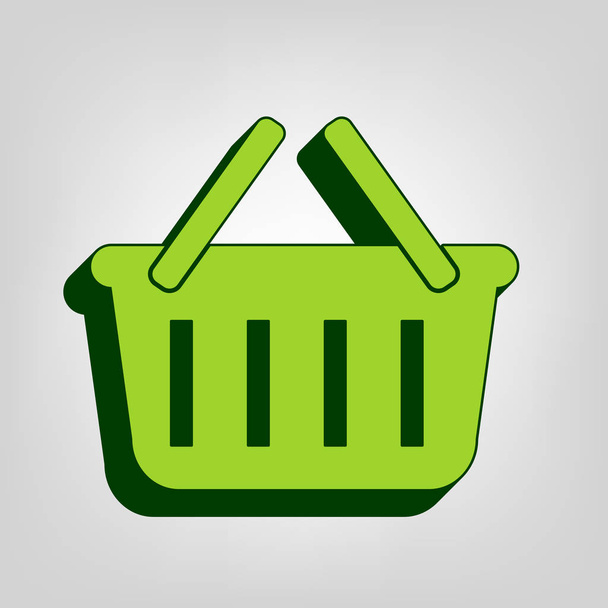 Shopping basket sign. Vector. Yellow green solid icon with dark green external body at light colored background. - Vector, Image