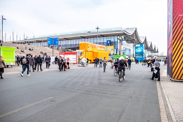 Hannover , Germany - April 02 2019 : The HANNOVER FAIR remains the worlds leading showcase for industrial technology, IT and telecoms trade - Foto, immagini