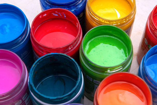 Acrylic paints in jars - Photo, Image