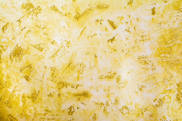 Antique wall surface, yellow texture of decorative plaster, architecture abstraction background - Фото, изображение