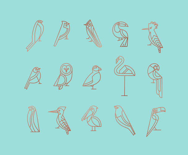 Πουλιά αρ ντεκό επίπεδη γραφικά τυρκουάζ - Διάνυσμα, εικόνα