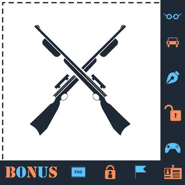 Gekruiste jachtgeweren, geweren pictogram platte jacht - Vector, afbeelding
