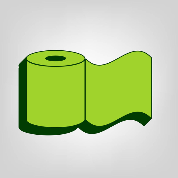 Toilettenpapier-Schild. Vektor. gelb-grünes einheitliches Symbol mit dunkelgrünem externen Körper auf hellem Hintergrund. - Vektor, Bild