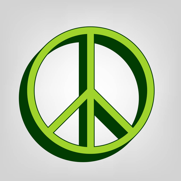 Peace sign illustration. Vector. Yellow green solid icon with dark green external body at light colored background. - Vector, Image