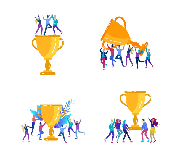 Vector business illustration, leadership creative team, successful people standing with winner - Vektor, obrázek