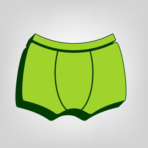 Man's underwear sign. Vector. Yellow green solid icon with dark green external body at light colored background. - Vector, Image