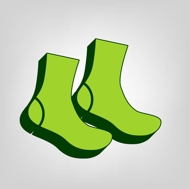 Ponožky podepsat. Vektor. Žlutá zelená solidní ikona s tmavě zelené vnější tělo na světle barevném pozadí. - Vektor, obrázek