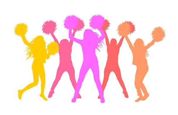 Silhouetten van meisjes (cheerleaders) met pom-poms. Vector  - Vector, afbeelding