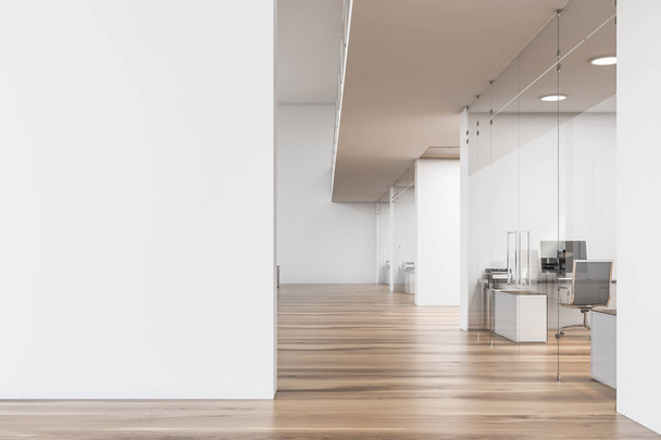 White and wooden office lobby interior, mock up - Foto, Bild
