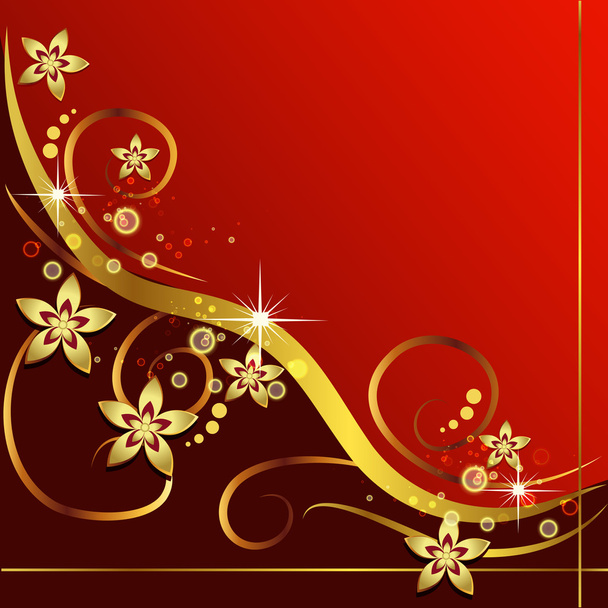 Vintage flowers on a red background - Vector, Image