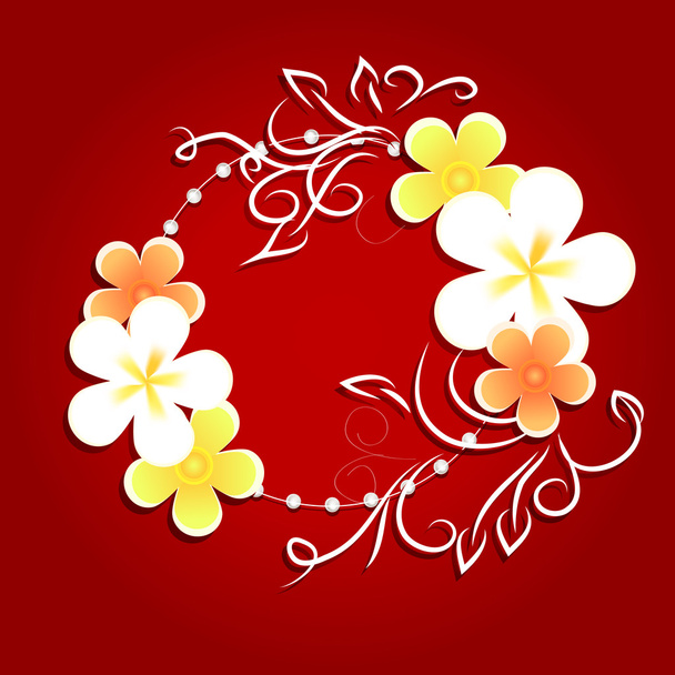 Red background with flowers - Vector, imagen