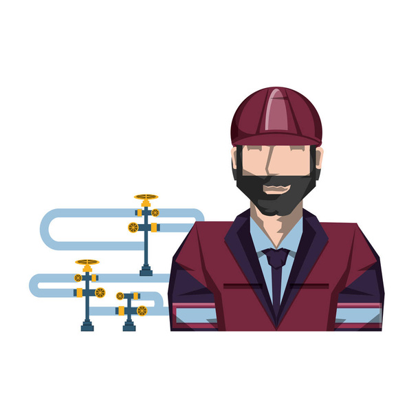 işçi karakteri ile boru hattı petrol - Vektör, Görsel