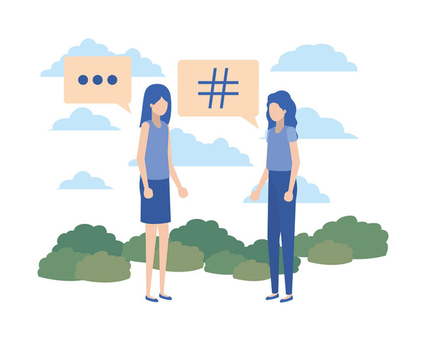 women talking with speech bubble avatar character - Vector, Image