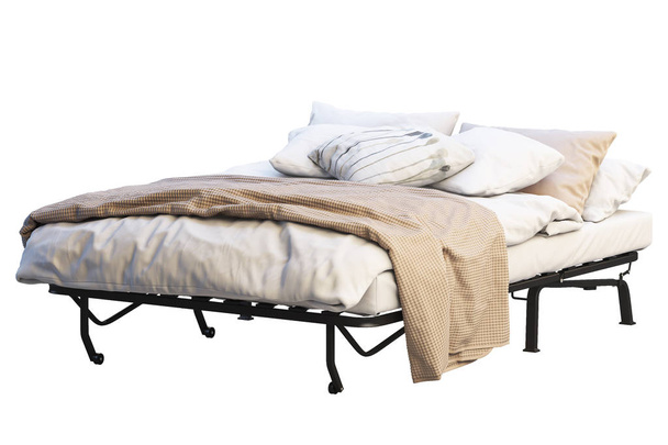 Минималистическая раскладная кровать с постельным бельем. 3D рендеринг
 - Фото, изображение