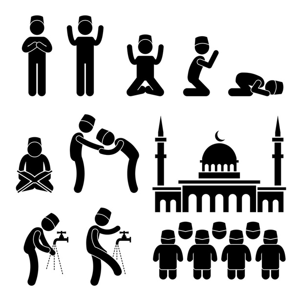Іслам Мусульманська релігія Культура Традиція дотримується фігурки Піктограма Ікона - Вектор, зображення