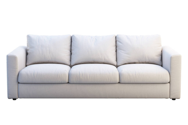 Modern beige fabric sofa with colored pillows. 3d render - Photo, Image
