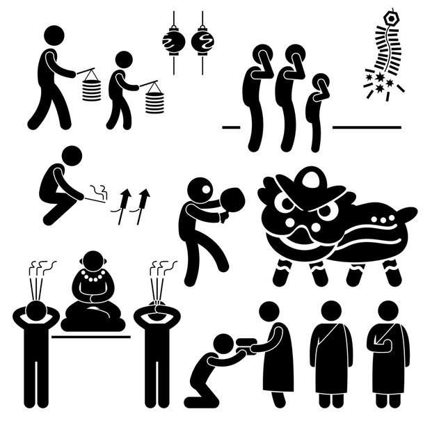 chinesische asiatische China Religion Kultur Tradition Strichmännchen Piktogramm Symbol - Vektor, Bild