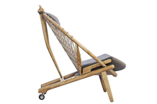 Beige round wooden chair with textile seat. 3d render - Φωτογραφία, εικόνα