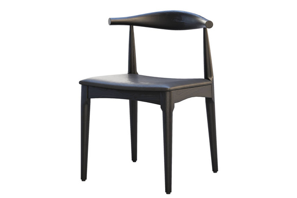 Mid-century wooden chair with leather seat. 3d render - Photo, Image