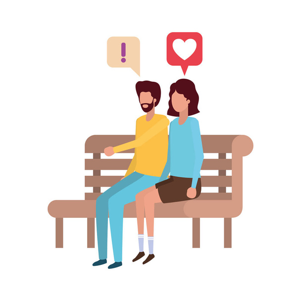 Park sandalye avatar karakteri içinde oturan çift - Vektör, Görsel
