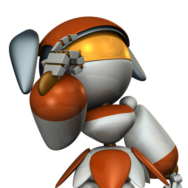  Robô bonito possui habilidade, apontando sua cabeça. Ilustração 3D
.  - Foto, Imagem