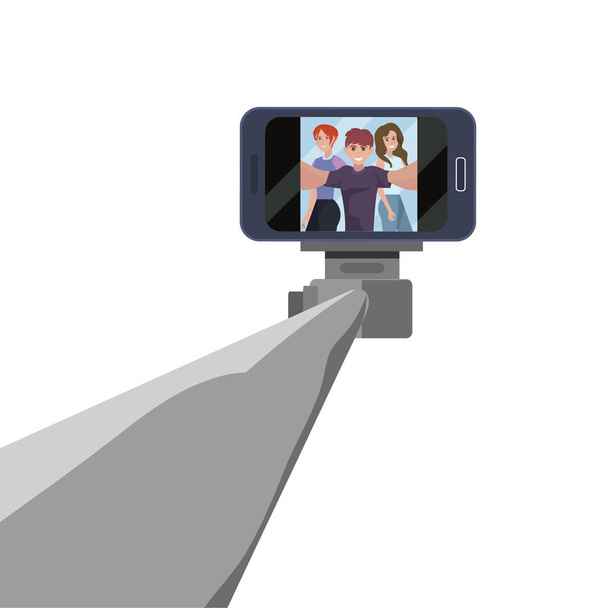 selfie stick pessoas móveis felizes
 - Vetor, Imagem