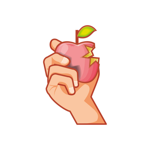 φρέσκα φρούτα Μήλου με δάγκωμα και χέρι - Διάνυσμα, εικόνα