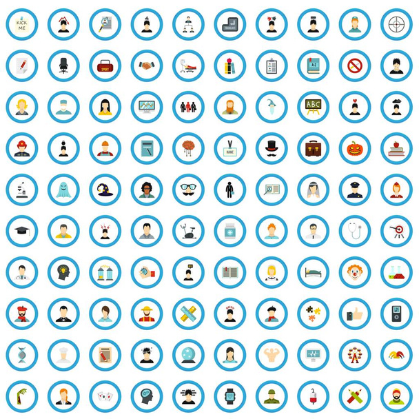 100 psychologie opleiding iconen instellen, vlakke stijl - Vector, afbeelding