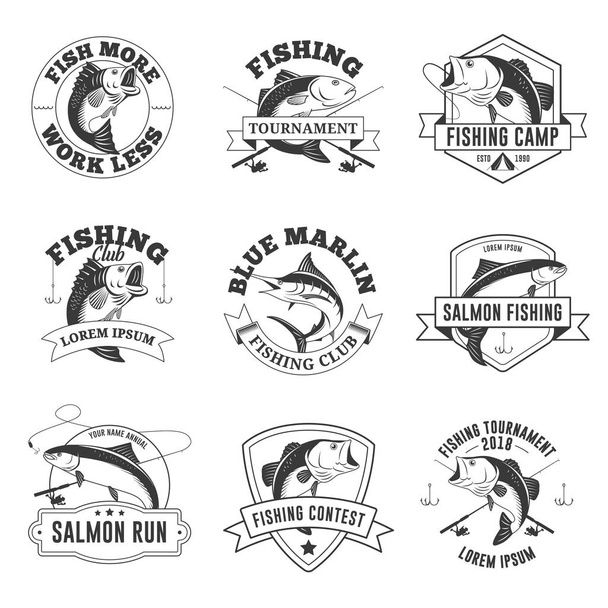Set of Vintage Fishing Badges - Vector, Image