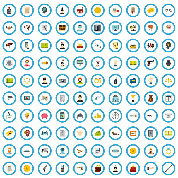 100 loterij bedrijf iconen instellen, vlakke stijl - Vector, afbeelding
