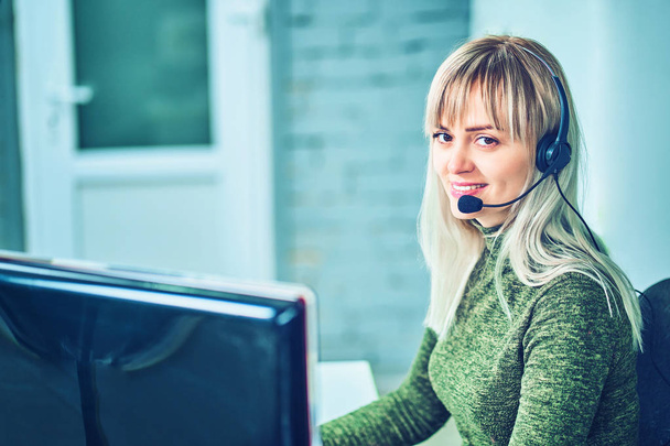 Customer support operator close up portrait. call center smili - Photo, Image