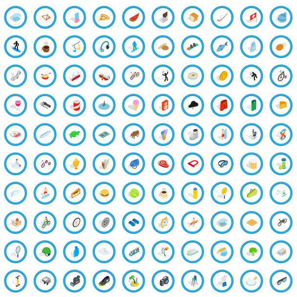 100 conjunto de ícones de recreação, estilo 3D isométrico
 - Vetor, Imagem