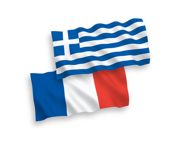 Vlajky Francie a Řecka na bílém pozadí - Vektor, obrázek