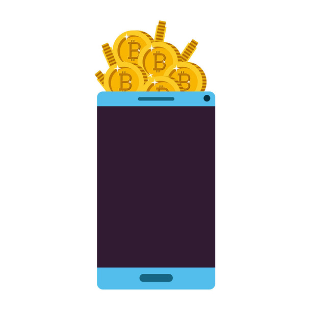 smartphone con icono de la tecnología de comercio bitcoin
 - Vector, Imagen
