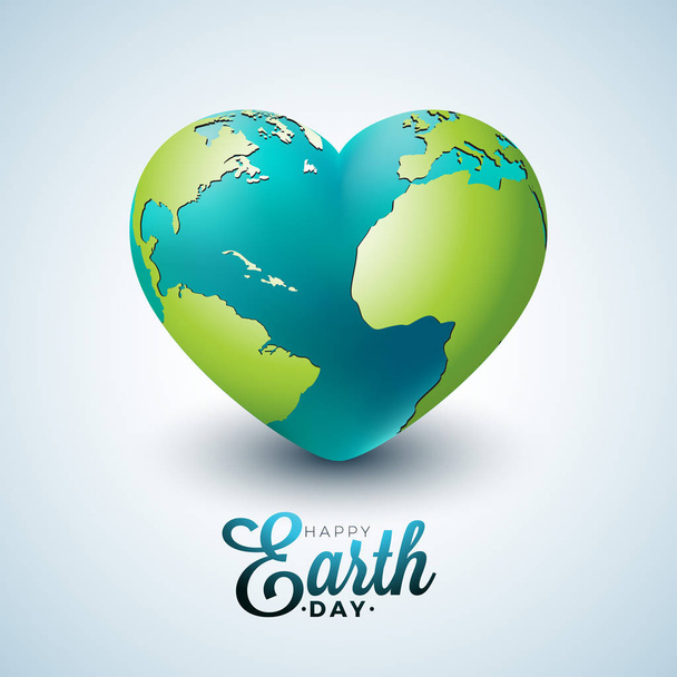 Иллюстрация Дня Земли с Планетой в сердце. Фон карты мира на 22 апреля концепции окружающей среды. Векторный дизайн баннера, плаката или поздравительной открытки
. - Вектор,изображение