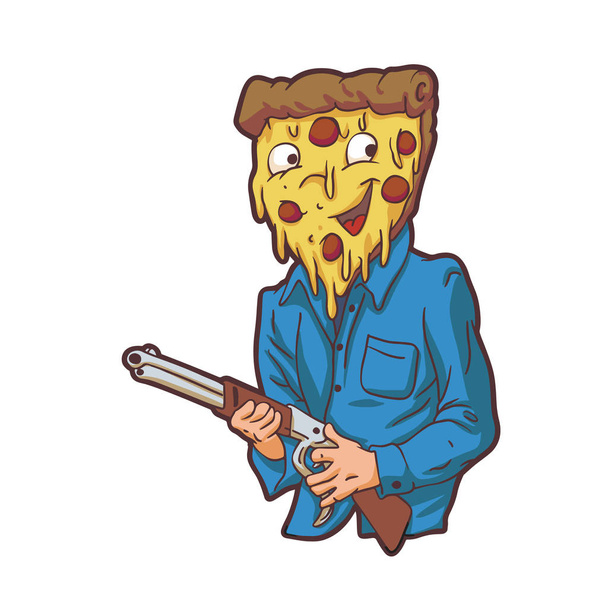 Vaquero con cabeza de pizza - Ilustración vectorial
 - Vector, imagen