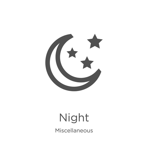 night icon vector from miscellaneous collection. Thin line night outline icon vector illustration. Outline, thin line night icon for website design and mobile, app development - Vector, Image