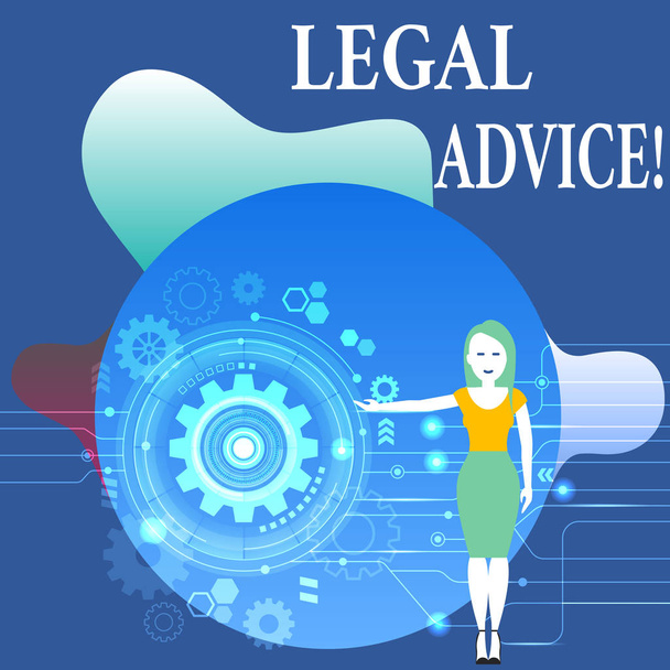 Σύνταξη σημείωσης δείχνει νομικές συμβουλές. Επαγγελματίες φωτογραφία προβάλλοντας επαγγελματικών συμβουλών που παρέχονται από επαγγελματία δικηγόρος γυναίκα παρουσιάζει τη διαδικασία Seo με οδοντωτό τροχό εργαλεία εντός. - Φωτογραφία, εικόνα
