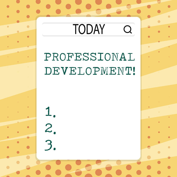 Handwriting text writing Professional Development. Concept meaning learning earn maintain professional credentials Search Bar with Magnifying Glass Icon photo on Blank Vertical White Screen. - Photo, Image