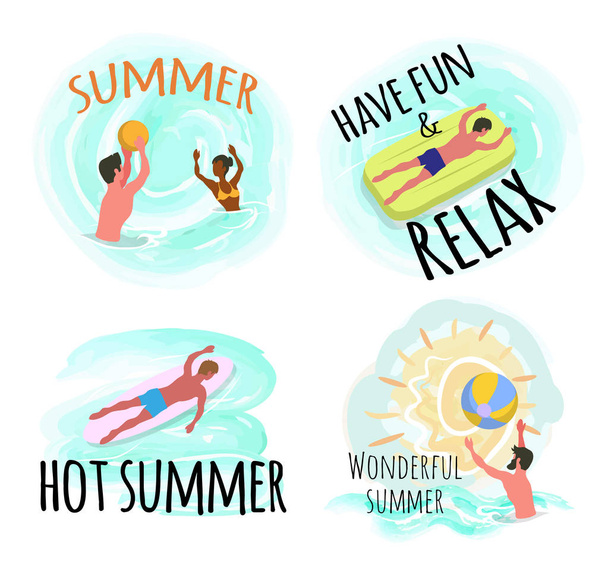 Summer Have Fun and Relax Wonderful Season Seaside - Vector, Imagen