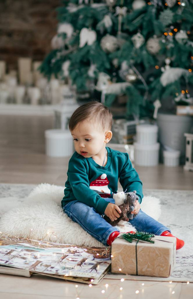 Ritratto Happy Little Boy con interni natalizi decorati
 - Foto, immagini