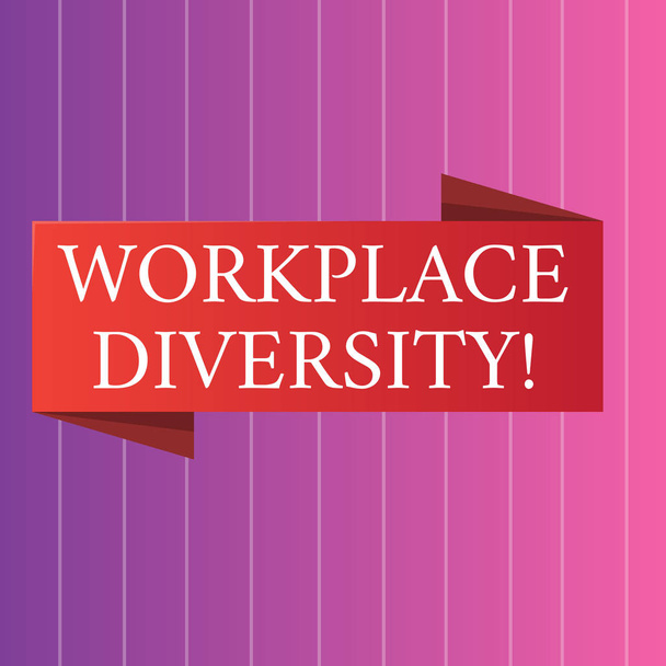 Word writing text Workplace Diversity. Business concept for include race gender religion and sexual orientation Blank Folded Color Banner photo on Vertically Striped Two Toned Backdrop. - Photo, Image