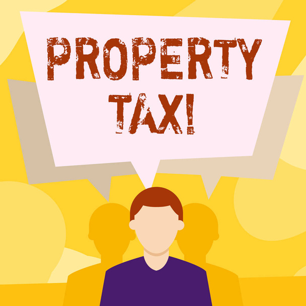 Conceptual hand writing showing Property Tax. Business photo text bills levied directly on your property by government Faceless Man has Two Shadows with Speech Bubble Overlapping. - Photo, Image