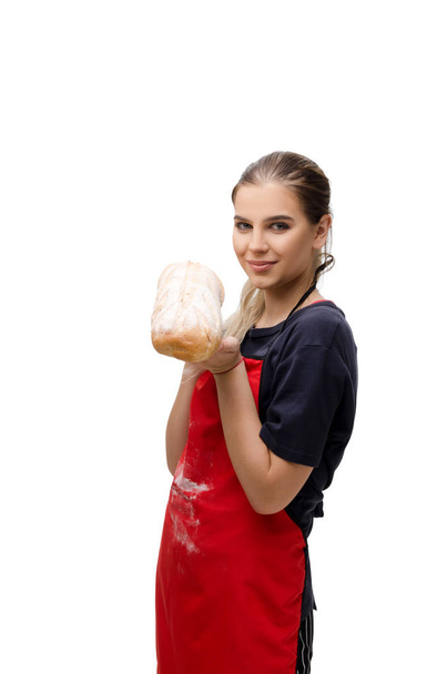 Young female baker isolated on white  - Φωτογραφία, εικόνα