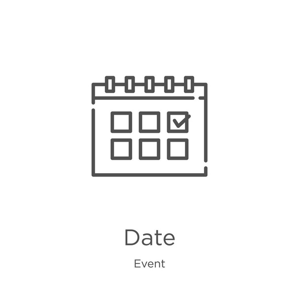 date icon vector from event collection. Thin line date outline icon vector illustration. Outline, thin line date icon for website design and mobile, app development - Vector, Image