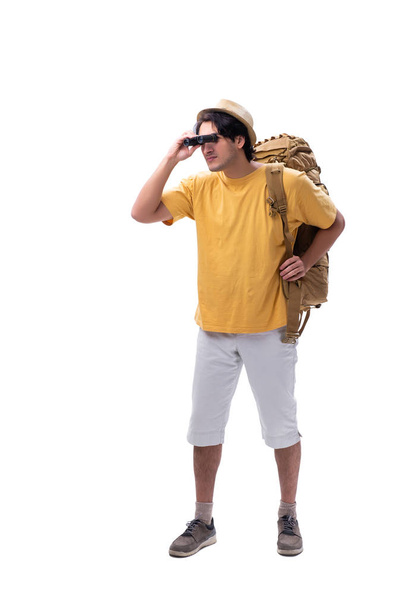 Young handsome tourist isolated on white  - Φωτογραφία, εικόνα